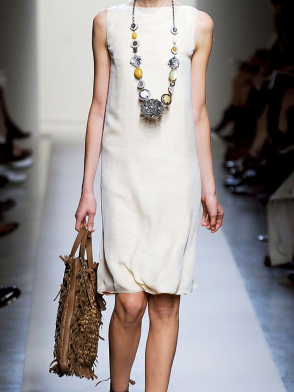 Bottega Veneta Cream & Sunshine Yellow Silk Dress with Dramatic Backline Sz M